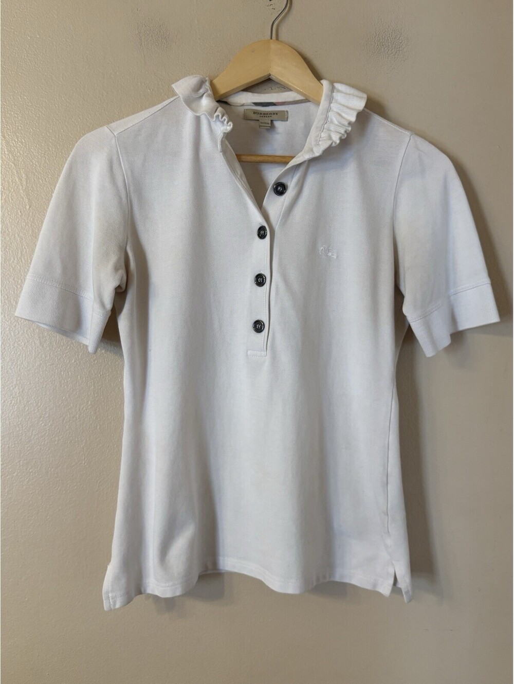Burberry London Ruffle Collar Polo Golf Shirt Women’s S White